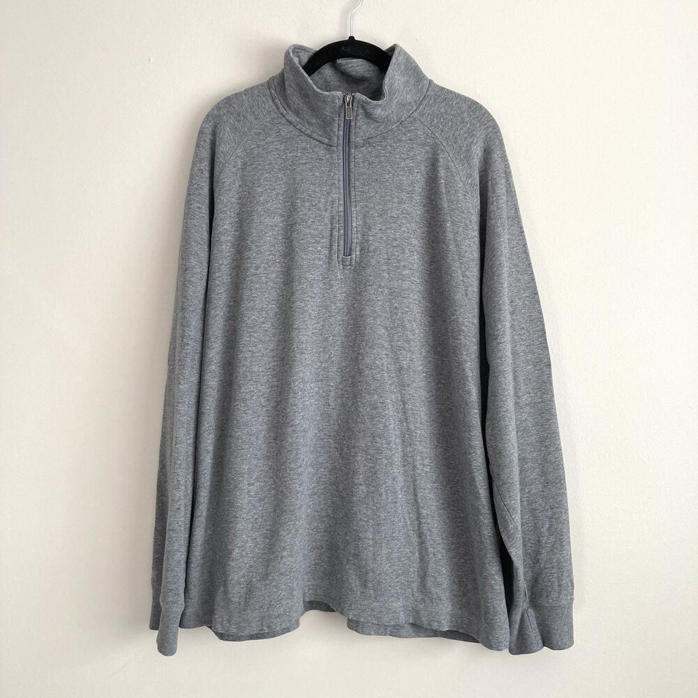 LL Bean Mens Pullover 1/4 Zip Slightly Fitted Sweater XL Gray Cotton Minimalist